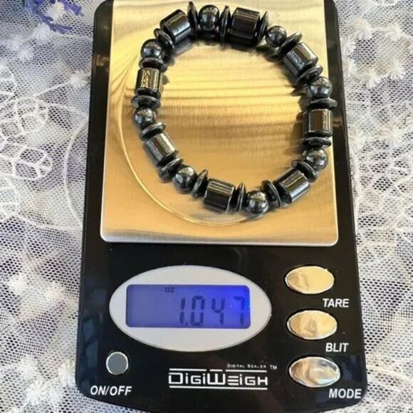 Vintage Hematite Magnetite Magnetic Stone Stretch Bracelet Heavy - Picture 6 of 7